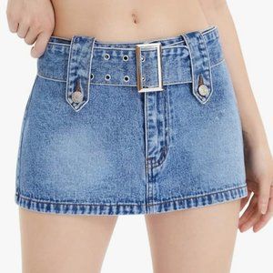 Buckle Belt Denim Mini Skirt
